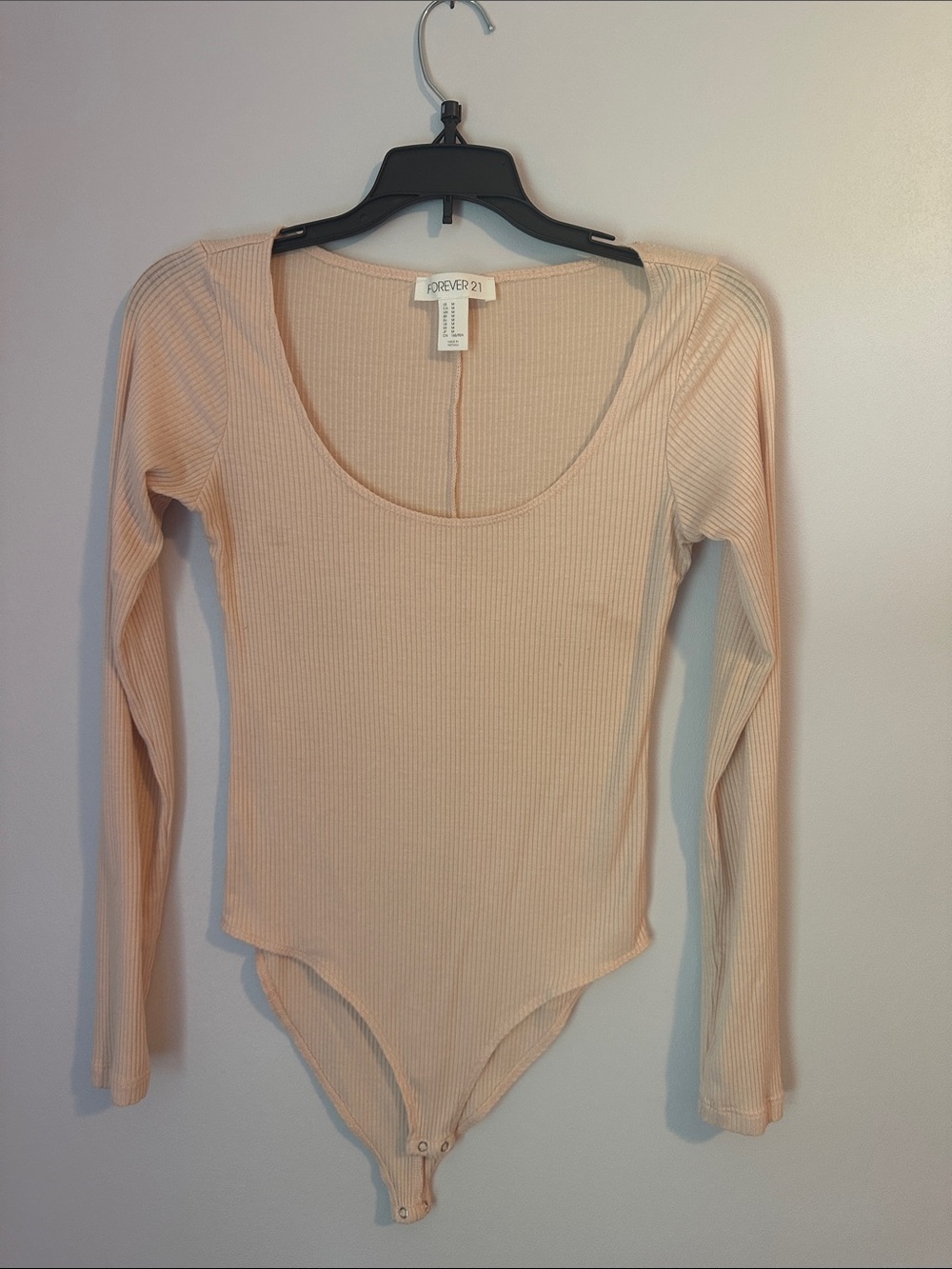 Forever 21 Ribbed Scoop Neck Long Sleeve Bodysuit - Light Pink/Peach